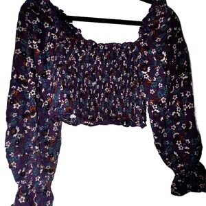 Band Of The Free Agathe Purple Floral Smocked Top